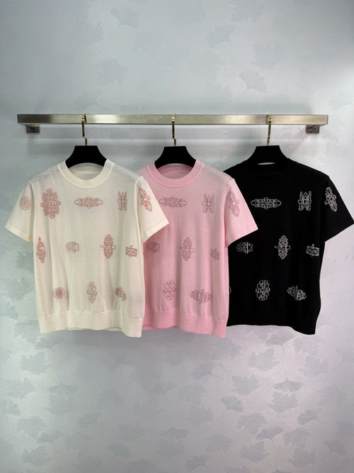 Hermes Floral Print Knit Short-sleeve Top