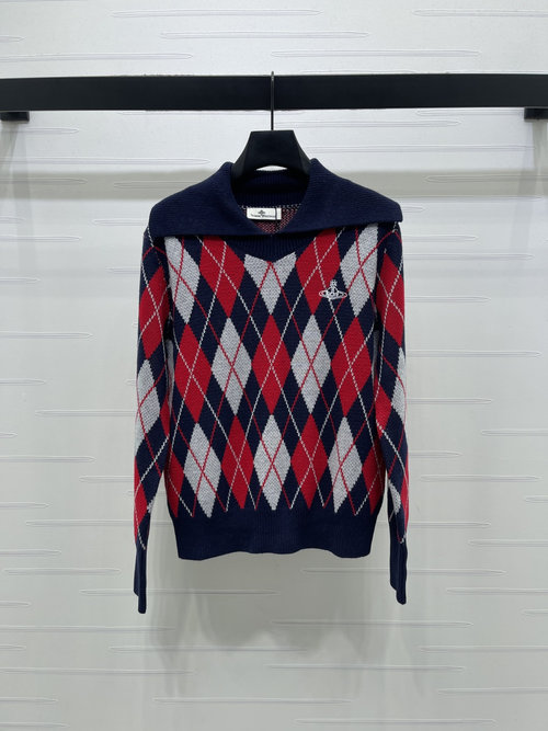 Vivienne Westhood Checked Collar Knit Long Sleeve Cardigan