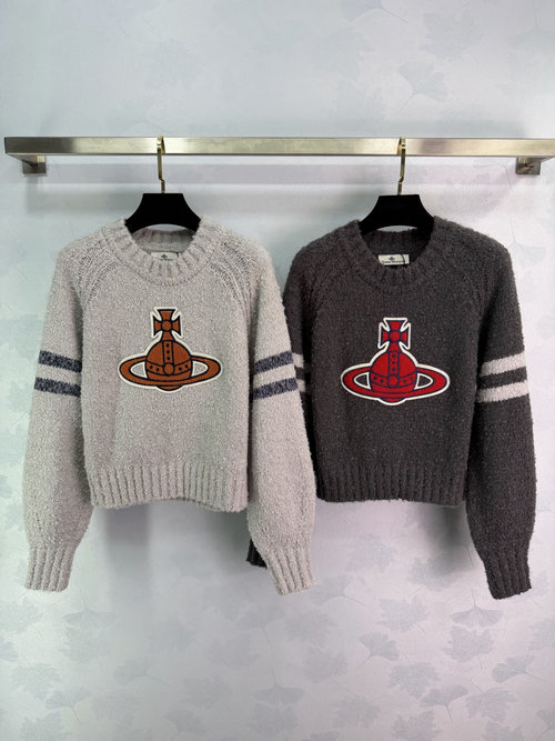 Vivienne Westhood Saturn Logo Wool Blend Crew Neck Sweater, Soft and Warm, Collegiate Style