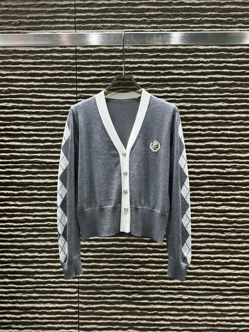 Balmain New Arrival: Sleeve Checked Color-Blocked Cardigan