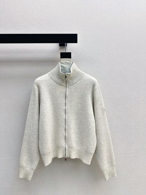 Moncler Standing Collar Knit Cardigan, Trendy and Versatile