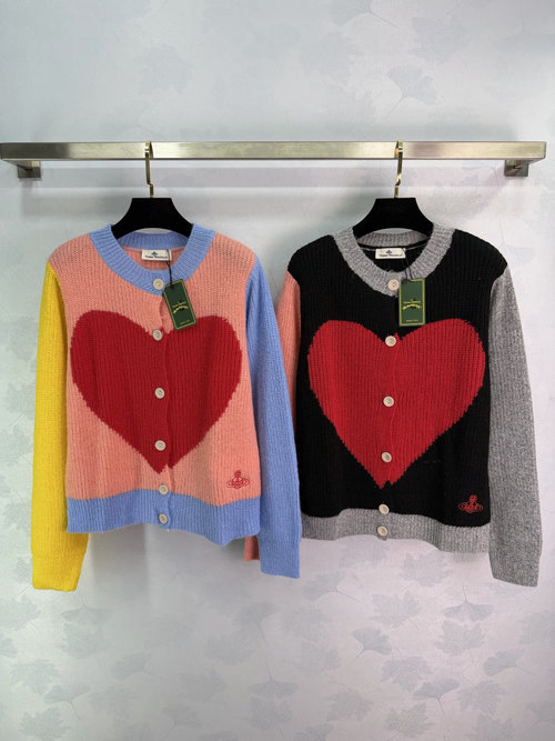 Vivienne Westhood Limited Edition Heart-Print Wool Sweater, Cozy and Stylish with Wooden Buttons