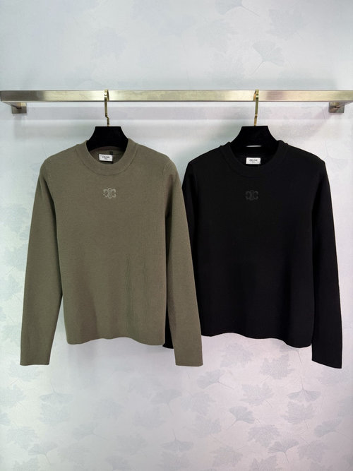 Celine Round Neck Wool Base Layer with Embroidered Logo