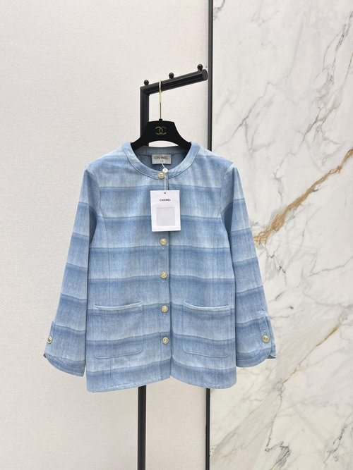 Chanel Laser Striped Denim Jacket, Relaxed and Chic