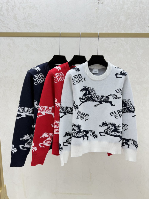 Burberry Lively Warhorse Round Neck Knit Long Sleeve Blending Red, White, and Blue