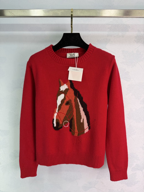 Hermes Custom Pony - Embroidery Wool Blend Knit Long Sleeve