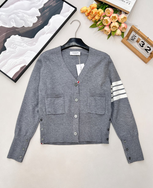 Thom Browne Red Wool Knit Cardigan with Horse Embroidery for Festivities