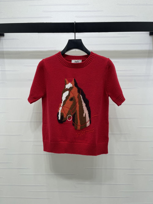 Hermes High - end Horsehead Jacquard Knit Short - sleeve Sweater
