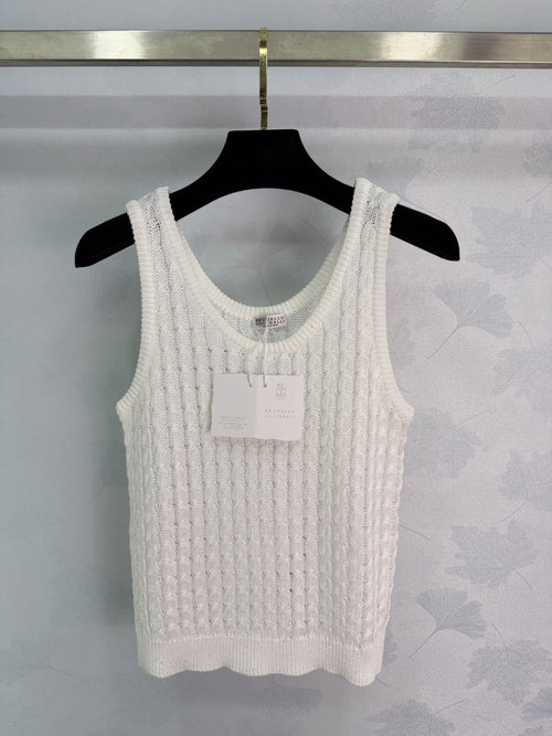 Brunello Cucinelli Soft Knit Linen-patterned Sleeveless Vest for High-waisted Wear