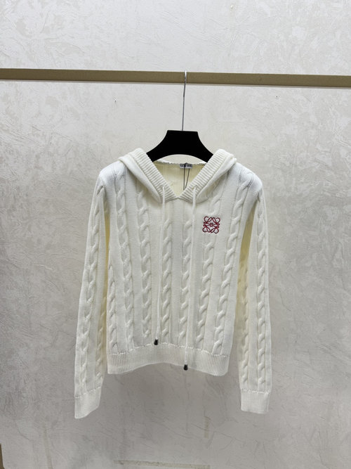 Loewe Solid Color Hooded Long-Sleeve Knit in White