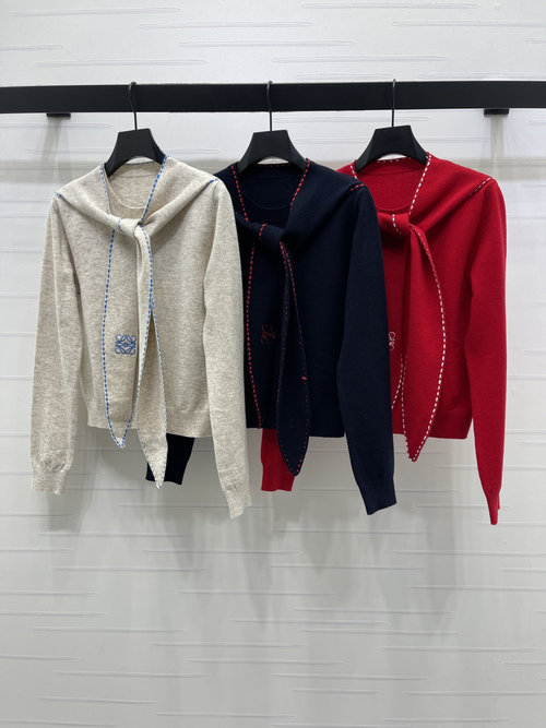 Loewe Two-piece Knit Ensemble with Detachable Scarf, Embroidered Charm