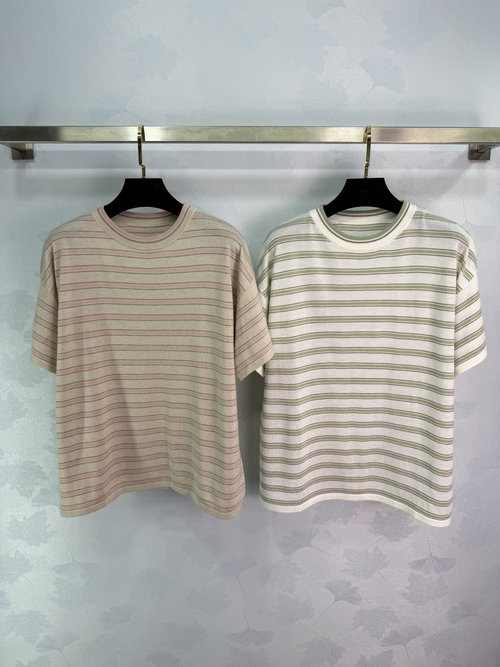 Brunello Cucinelli Simple Breathable Striped Knit Short Sleeve for Daily