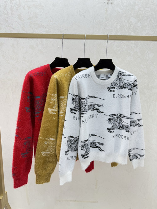 Burberry Timeless White, Yellow, Red Knit Long-Sleeve with Warhorse Design