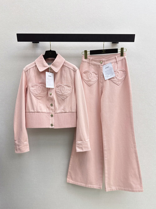 Chanel Denim Jacket with Heart Double C Design, Stylish