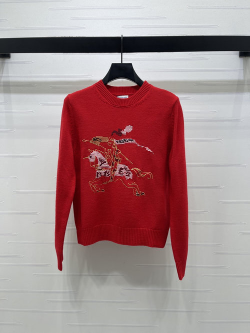 Burberry Horse-themed Knit Long-sleeve Sweater with Knight Embroidery
