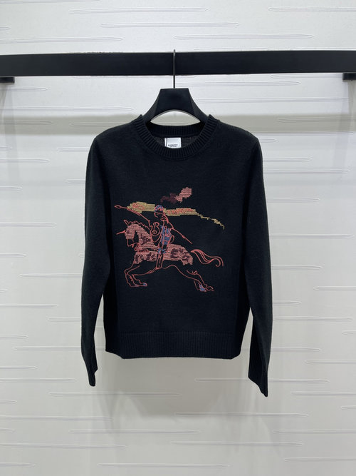Burberry Horse-themed Knit Long-sleeve Sweater with Knight Embroidery