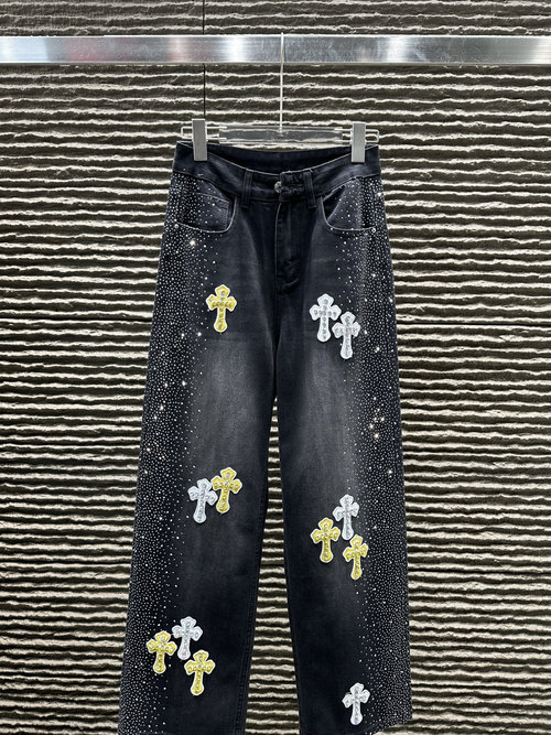 Chanel Novel Cross-Printed Jeans: Robust Studded Embellishments