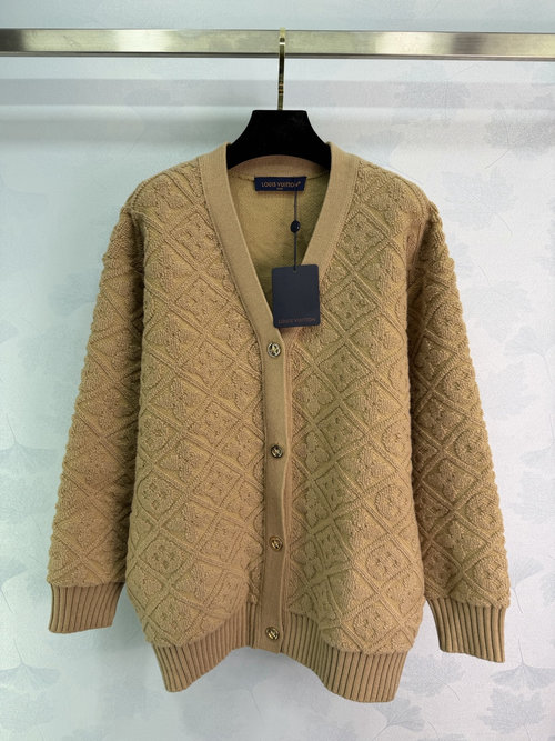 Louis Vuitton V-neck Long Sleeve Cardigan with Four-leaf Clover Embroidery
