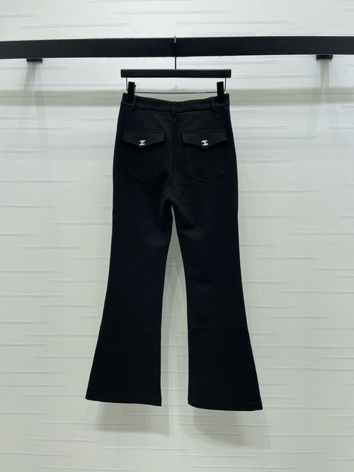 Chanel Flared High-Waist Trousers with Logo Hardware