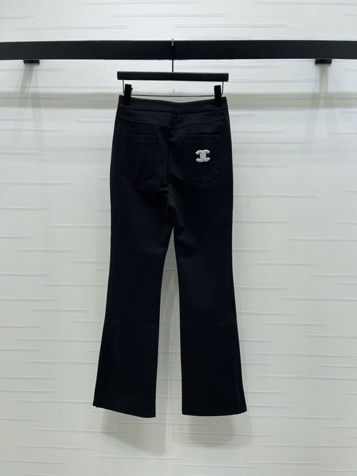 Chanel High-Waisted Flared Pants with Signature Logo