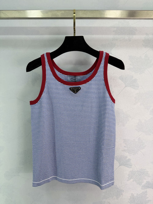 Prada Striped Knitted Vest with Logo Accent