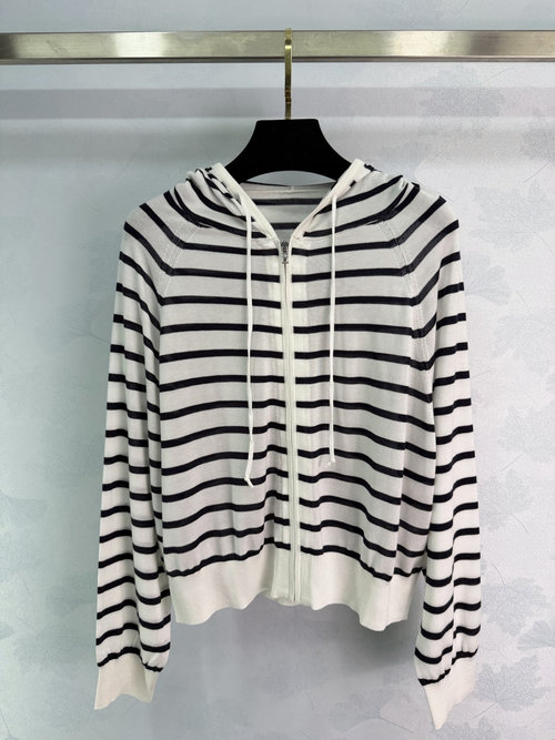 Dior Navy Stripe Knit Cardigan with Logo, Soft and Slimming