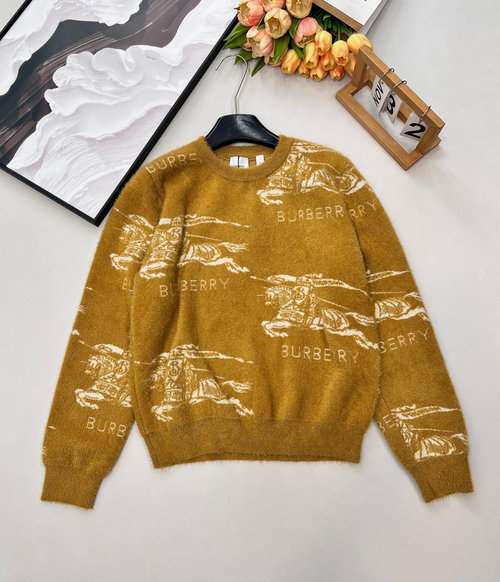 Burberry Warm Wool Round Neck Sweater with Knight Jacquard