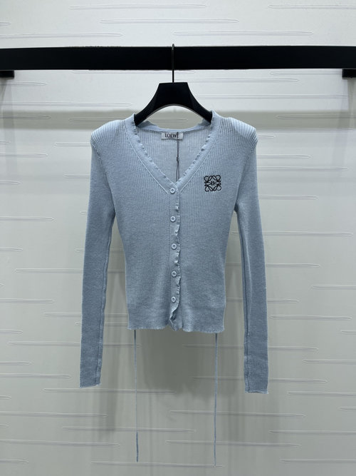 Loewe Elastic Vertical Ribbed V-neck Long-sleeved Cardigan