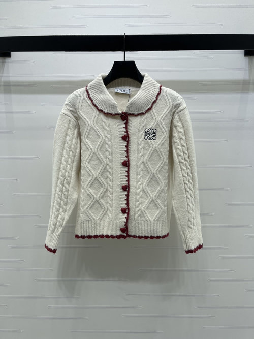 Loewe Checkerboard Twisted Knit Collared Cardigan