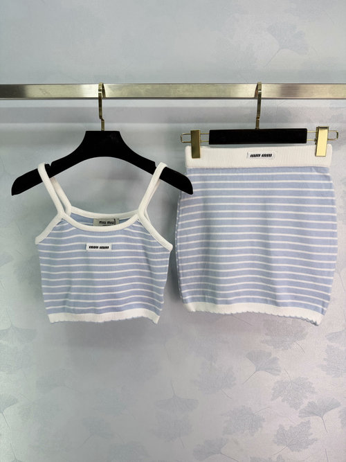 Miu Miu Stylish Stripe Knit Set with Brand Logo