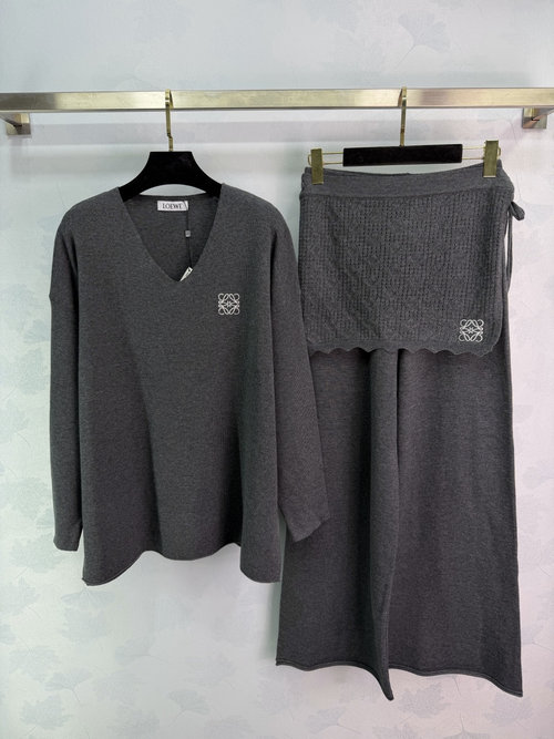 Loewe Logo-Embroidered Knit Ensemble of V-Neck Top & Trousers