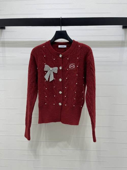 Loewe Elegant Beaded Round-Neck Long Sleeve Cardigan