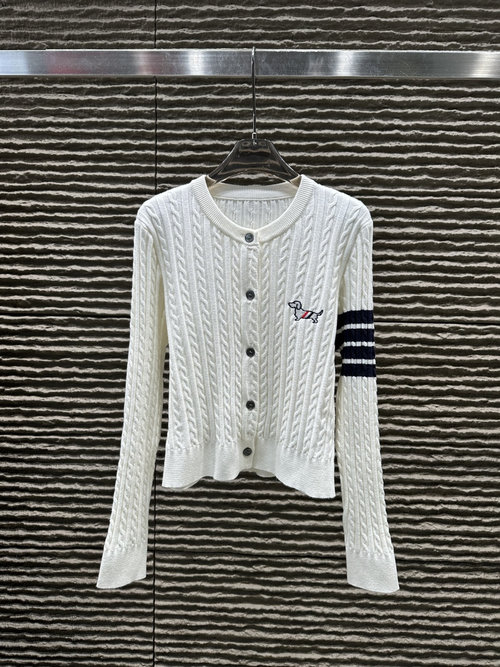 Thom Browne New Classic Four-Bar Dog Knitted Cardigan