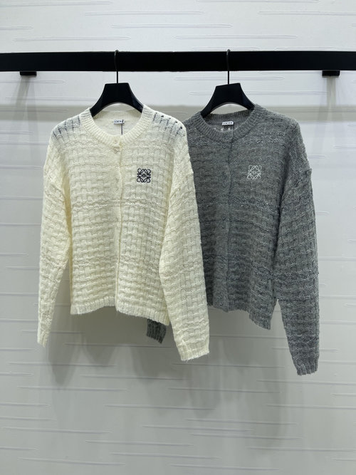 Loewe Premium Round-Neck Knit Cardigan with Delicate Embroidered Logo