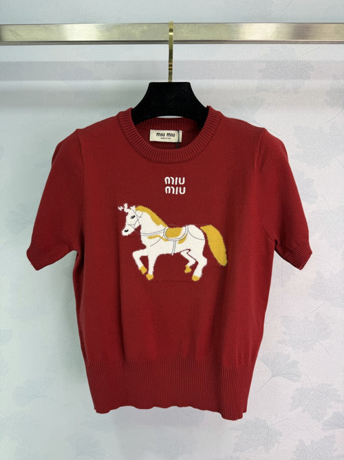 Miu Miu Red Pony Knit Top with Fun Details, Ideal for Occasions