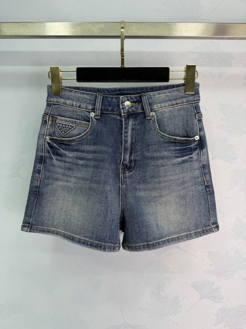 Prada Vintage Washed High-Waist A-Line Jeans Shorts