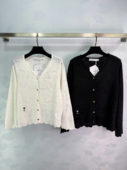 Chanel Elegant Lace Knitted Cardigan with V-Neck and Metal Buttons