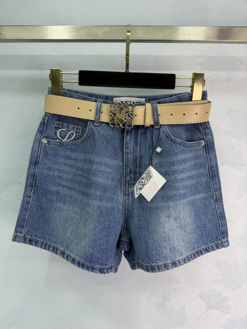 Loewe Slimming Denim Shorts with Embroidered Logo and Belt
