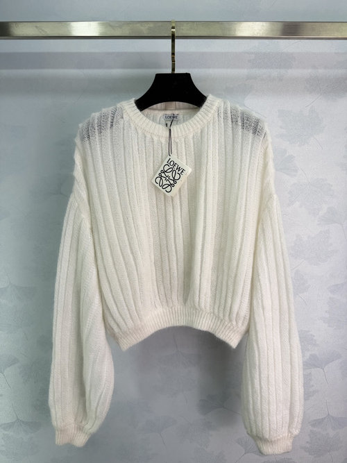 Loewe Creamy White Sweater with Balloon Sleeves, Soft Wool Blend