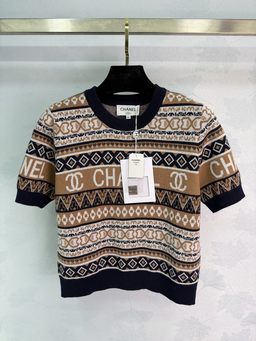 Chanel Ethnic Knitted Short Sleeve with Geometric Motifs, Timeless Comfort