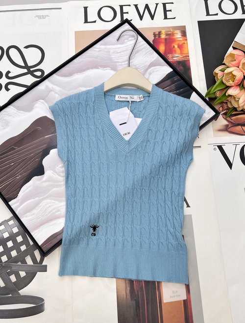Dior Bee-Embroidered Knit Twisted Vest for Layering