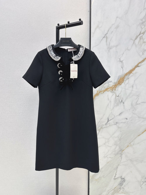 Valentino Limited Series Sequined Collar Dress with Velvet Bow