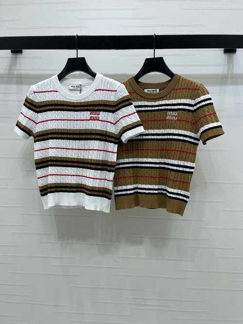 Miu Miu Custom Wool Short-Sleeve with Logo, American Casual Style