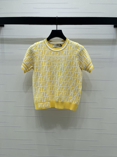 Fendi High-End Woolen Letter Jacquard Short-Sleeve