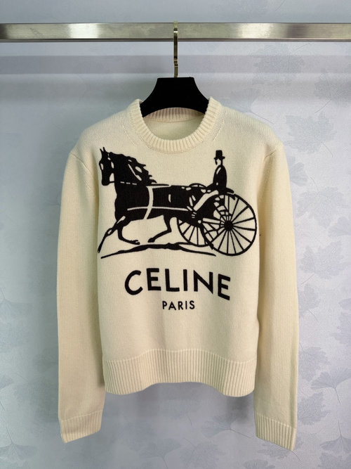 Celine Cashmere Wool Horse Logo Sweater, French Vintage Style