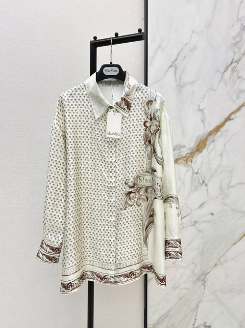 Max Mara French Elegant Horse-Printed Silk Shirt