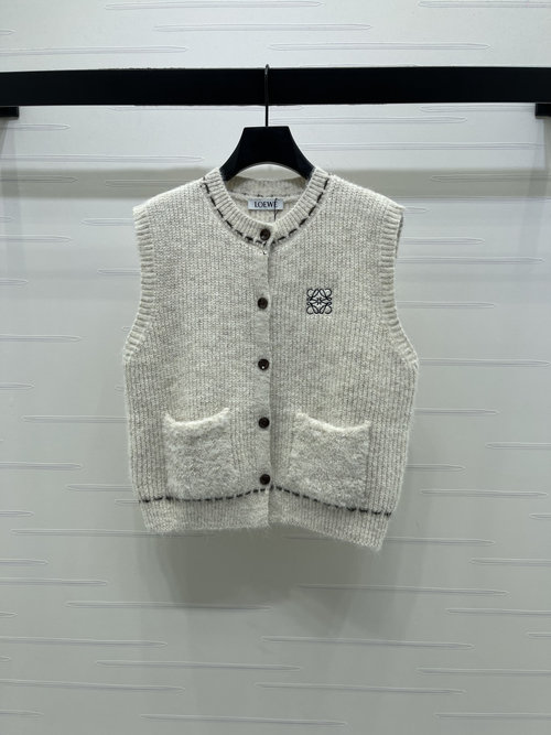 Loewe Stylish Logo - Embroidered Double - pocket Collared Color - blocked Knit Vest
