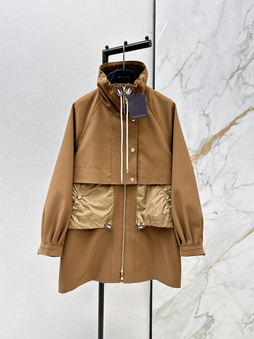 Louis Vuitton Stylish Stand - Collar Drawstring Elegant Coat