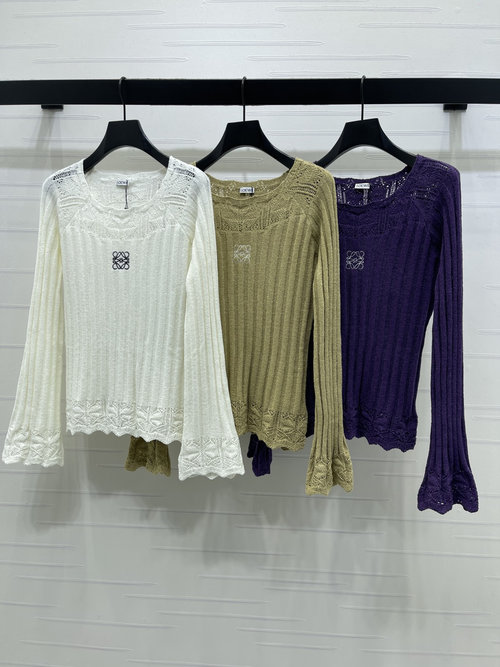 Loewe Early Spring Hollow Knit Long Sleeve with Embroidered Logo