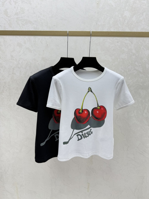 Diesel Contrast Cherry Round-neck Short-sleeved Top